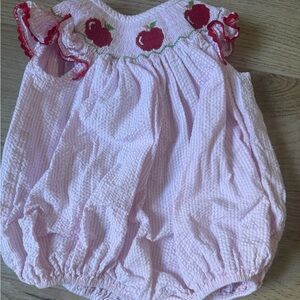 Charming Pink Apple Embroidered Baby Romper